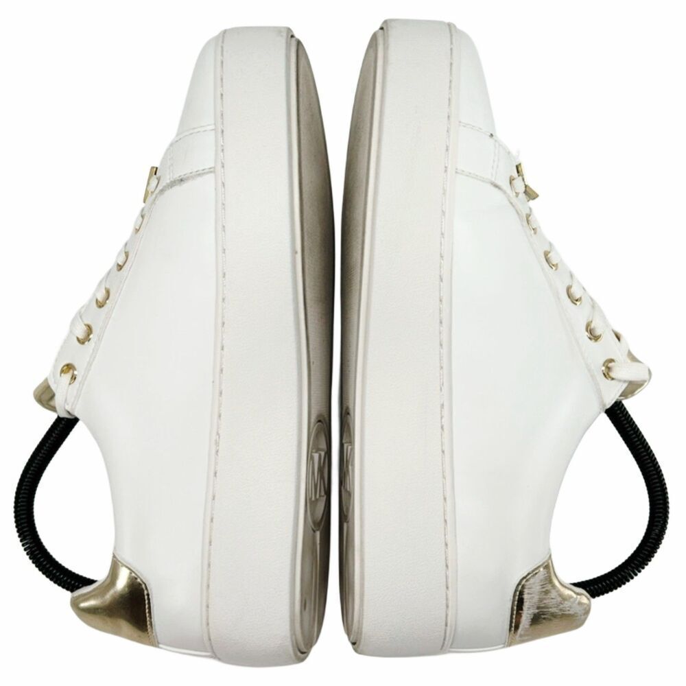 Michael Kors Poppy Metallic Gold Trim White Sneakers Size 8 - Picture 6 of 10